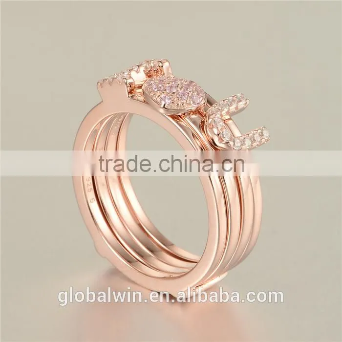 Latest Designs Gold Plated Finger Sex Letter I Love You Sterling Silver Ring With Clear Zircon