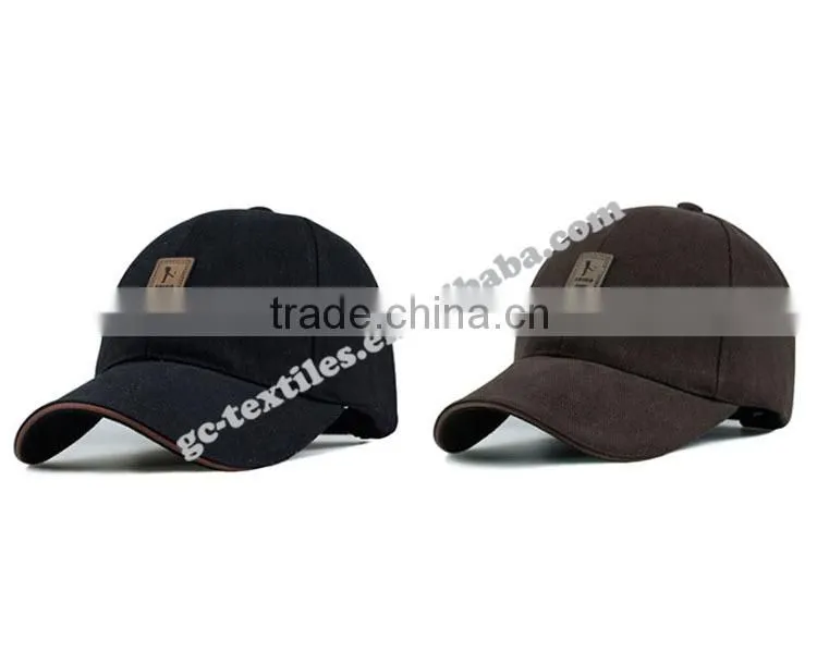 sandwich cotton twill fabric with embossed brown rubber badge logo on front and velcro back sports baseball caps