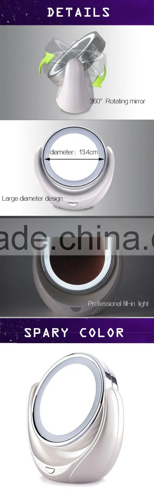 2015 New Products Custom Led Lights Folding Pocket Mirror For Girls Makeup