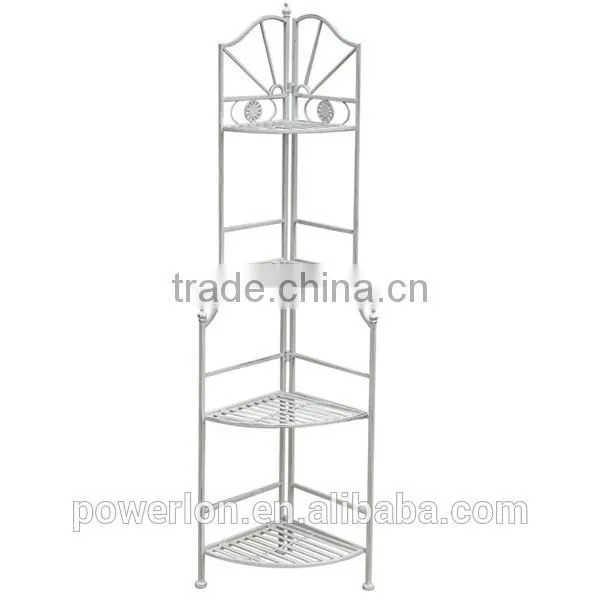 POWERLON shabby chic style 4-tier metal corner garden shelf outdoor furniture