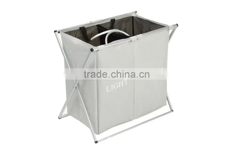 Double layers laundry hamper 2 compartment sorters with Aluminum Frame