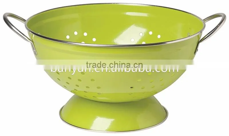 Round Metal Self Draining Pasta Bowl Kitchen Food Washing Strainer Vegetable Conlander