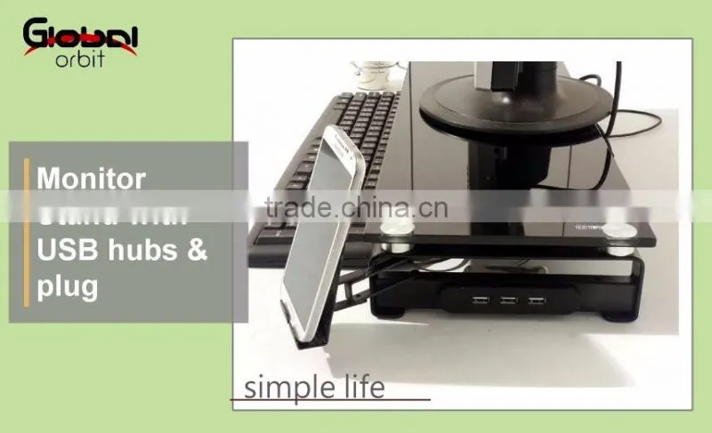 Monitor PC Stand with USB hubs & plug, glass compute monitor stand