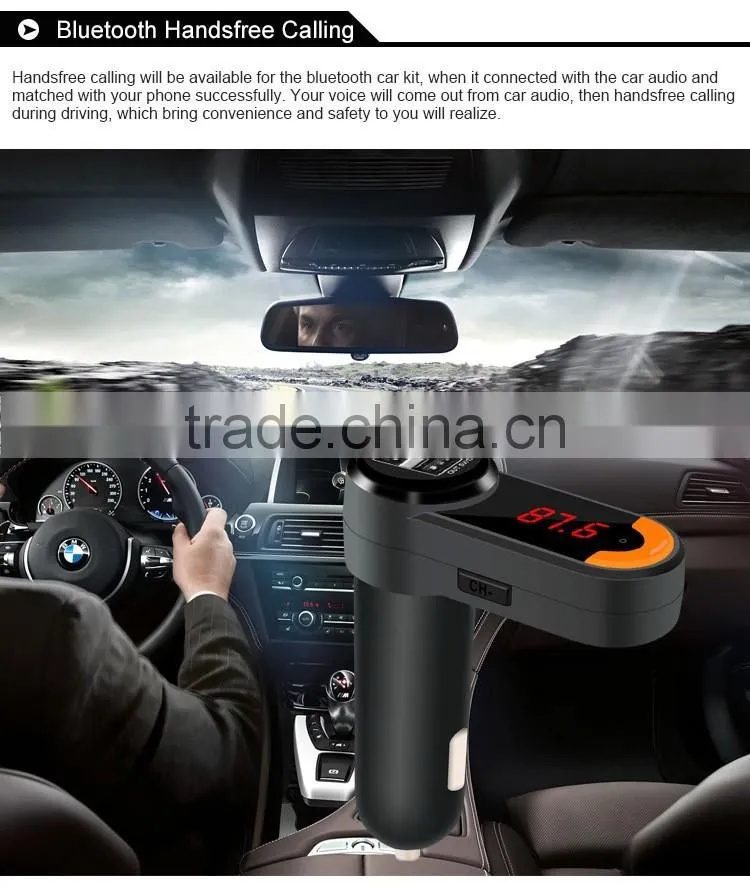 Wireless Bluetooth Car Kit with Portable Dual USB car charger Hands Free MP3 Player FM Transmitter