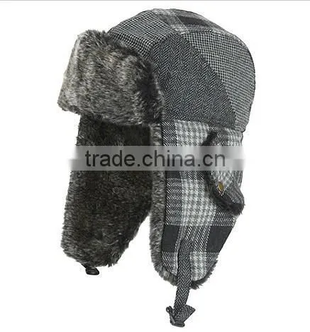 Good quality warm custom cheap mens sherpa lining green trapper hat