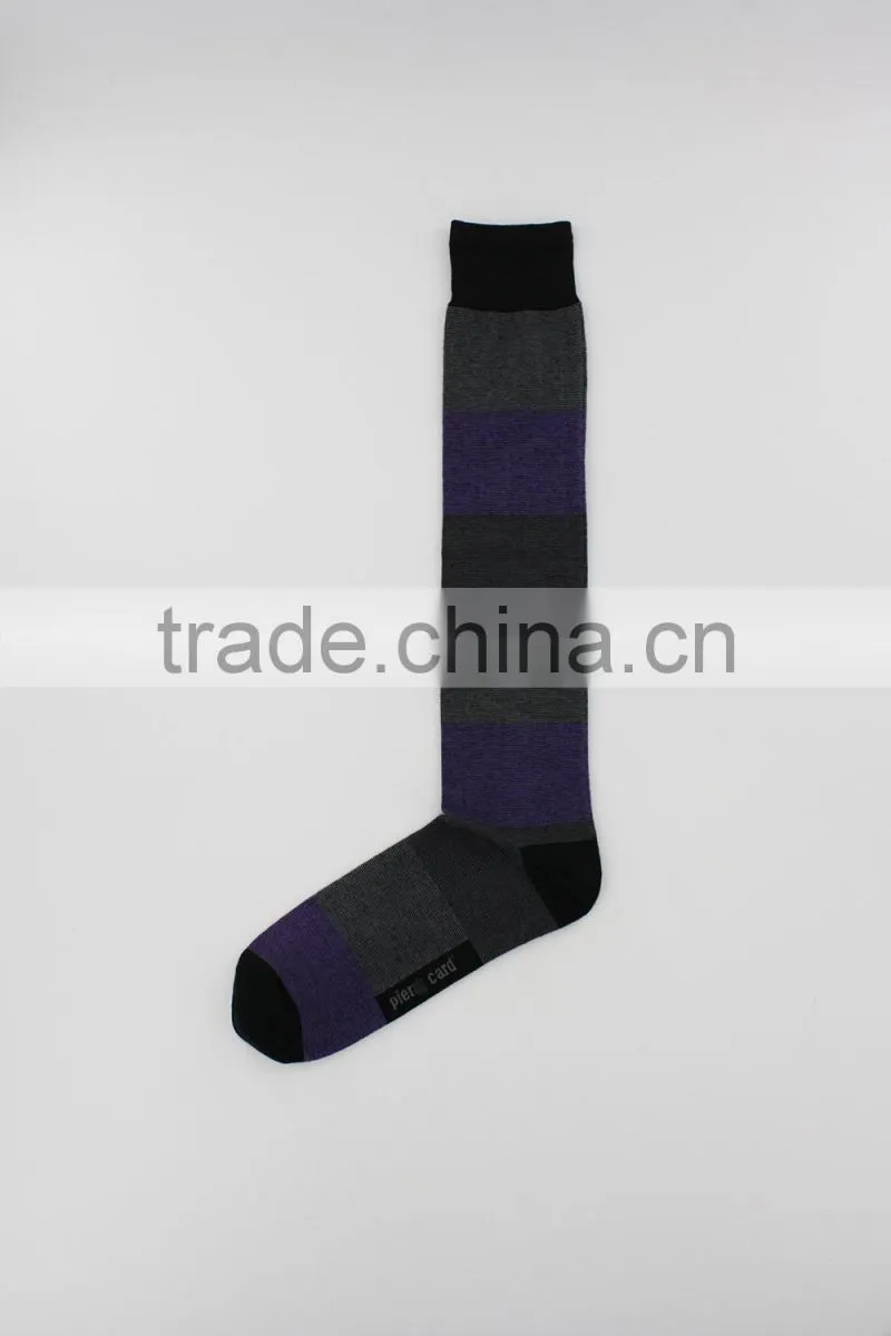 European size Melanged cotton yarn Wide Strip knee high socks women