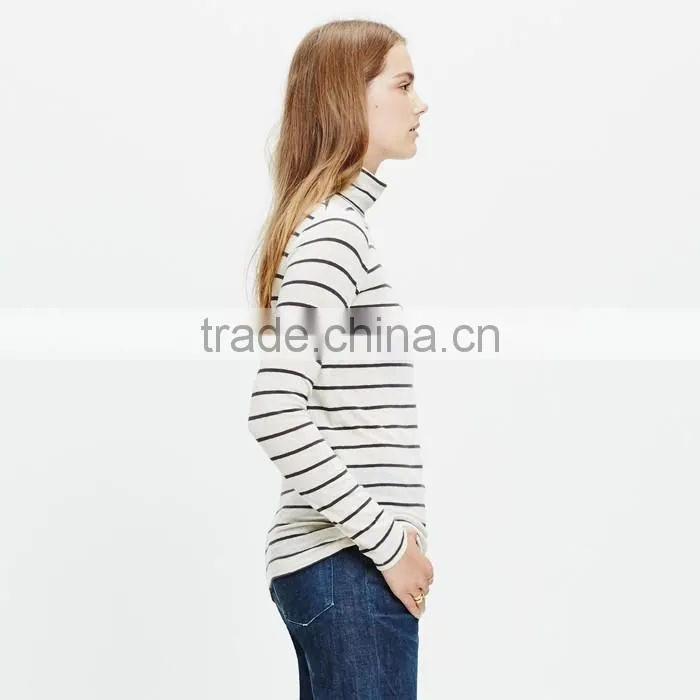 Slim turtleneck top in cento stripe ladies t shirt