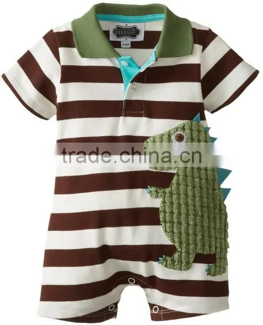 0-18months applique dinosaur summer wear short sleeve newborn organic cotton baby boutique clothing wholesale
