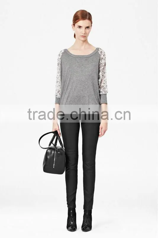 100% Cotton Sweatshirt with Printed Chiffon Sleeve