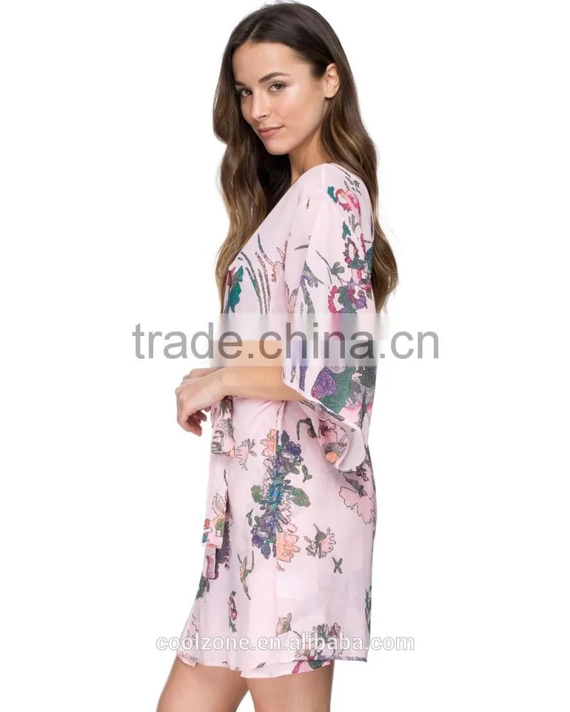 100% Silk regular fit floral pattern kimono robe,fashion open front kimono robe