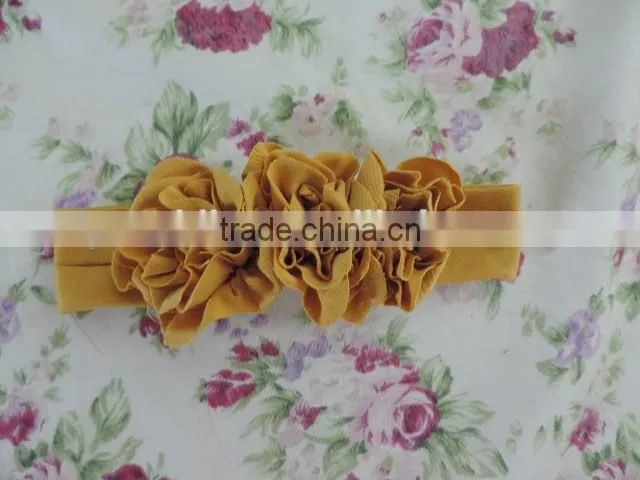 Lovely Baby Girls Hair Accessories Three Flower Elastic Headband Many Solid Colors Choice