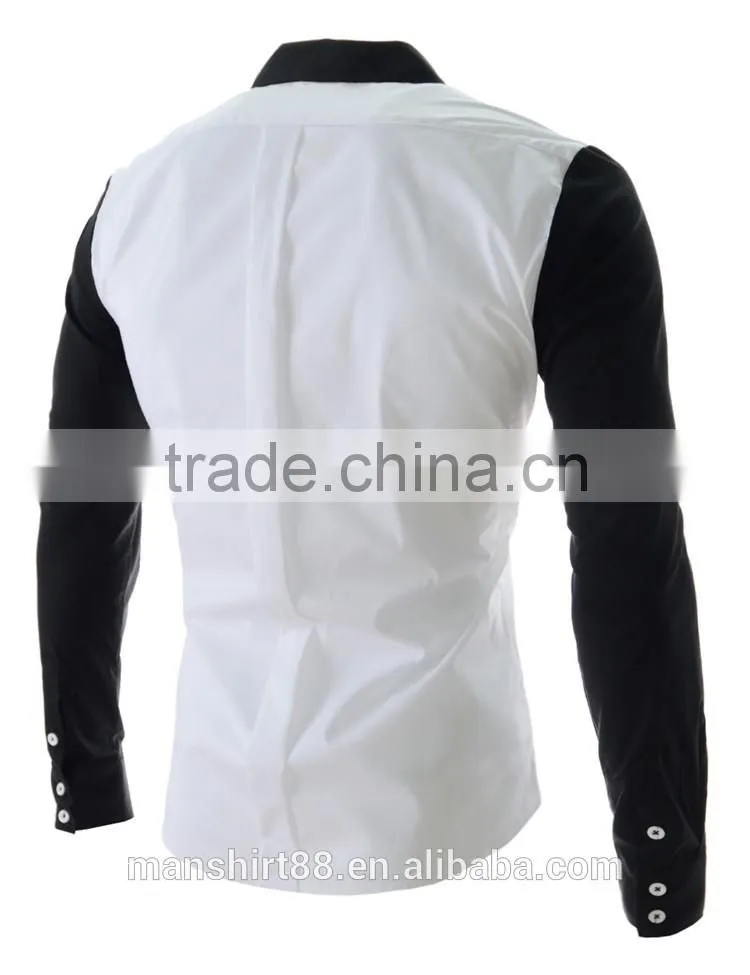 2017 latest designer contrast collar and sleeve slim fit dress men shirt