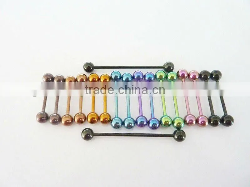 Wholesale New Hot Charm 14G 316L Surgical Stainless Steel plate anodized black piercing industrial barbell tongue ring