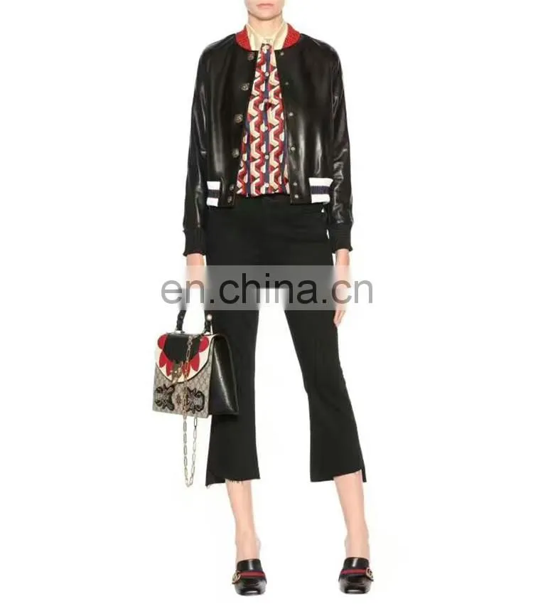 Fashion Sheep Leather Coat Ladies Long Sleeve Warm Italian Leather Coats
