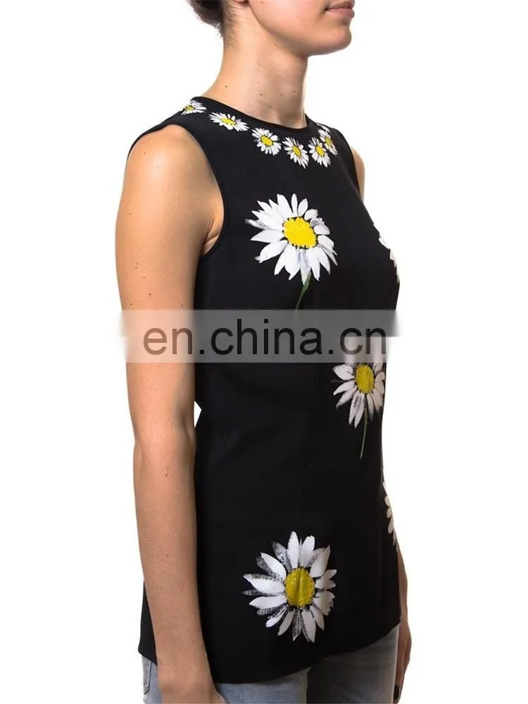 OEM service supply type printed flower ladies short sleeve woolen blouse