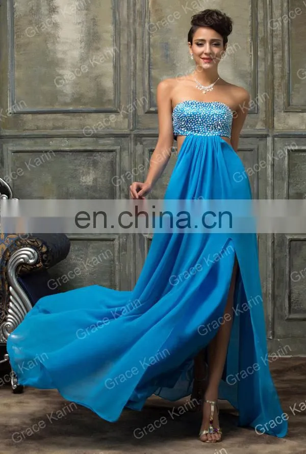 Grace Karin Sexy Beaded Backless Chiffon Ladies Long Evening Party Wear Gowns CL3437-2