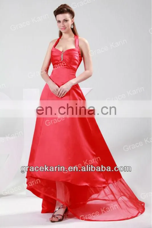 2015 Long Evening Dresses Grace Karin Halter Red Dresses Evening CL4420