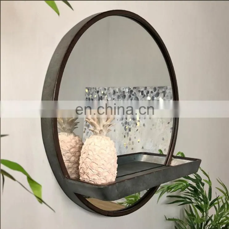 Decorative glass round Moon mirror with stand shelf for home table makeup mirror