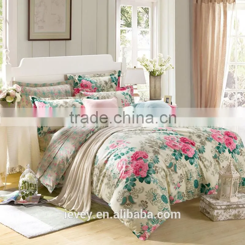 modern floral printed two colors bed linen sets 100% cotton flat sheet set all size