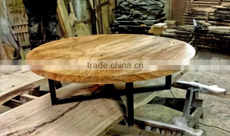 Fully finished furniture - Ash wood or oak Coffe table round metal legs