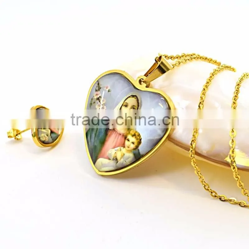 316l stainless steel jewelry pendant necklace heart shape Blessed Virgin Mary gold jewelry 18k