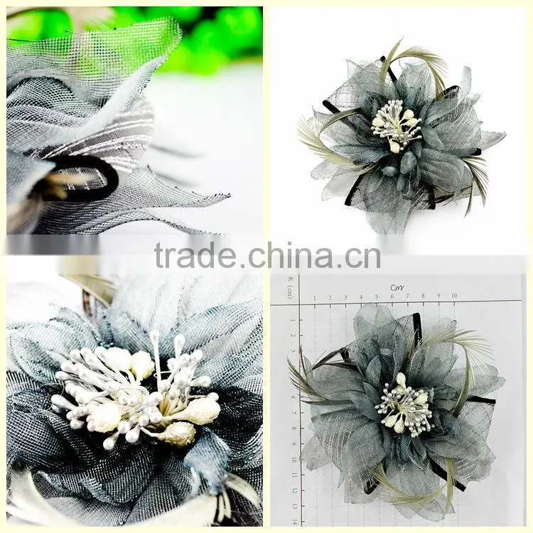 China factory fashion elegant gray lace feaher hairpins broochs