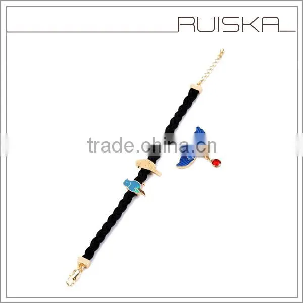 Bird Charms Black String Hand Woven Bracelet