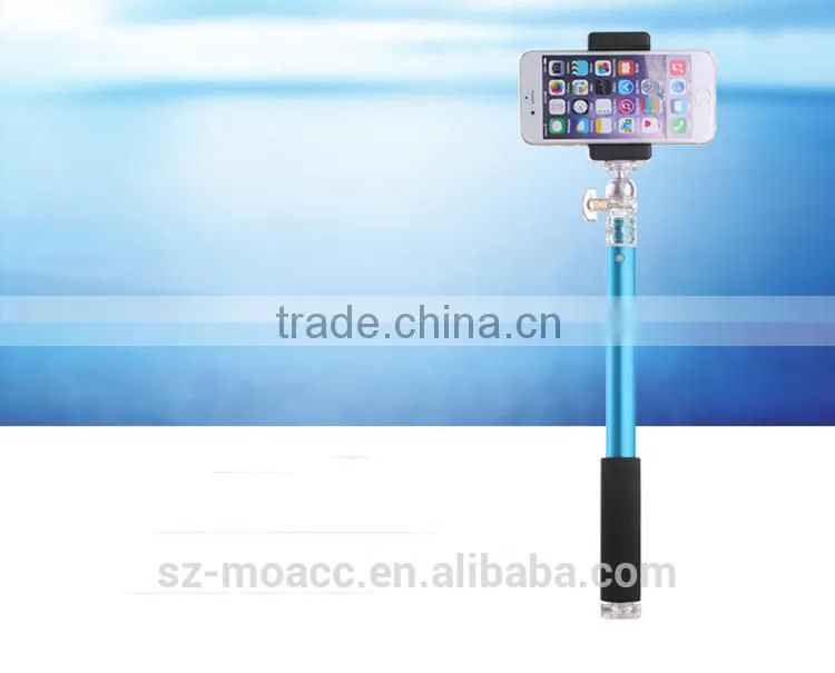 Crystal interface aluminum selfie stick with bluetooth shutter button
