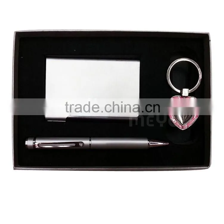 Popular heart shaped key chain pen card holder in gift box set for business
