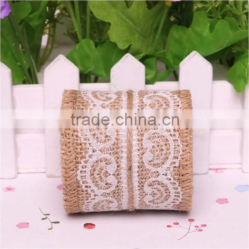 0.06*2M Jute Burlap colourful heart lace roll customized DIY decoration jute roll