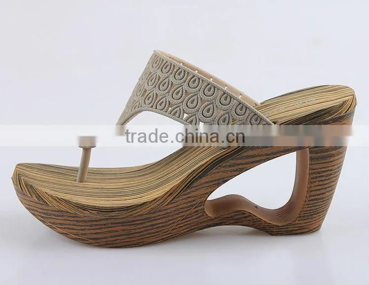 2015 Retro Style Wedges Slippers Waterproof Slippers Wooden Bottom Slippers