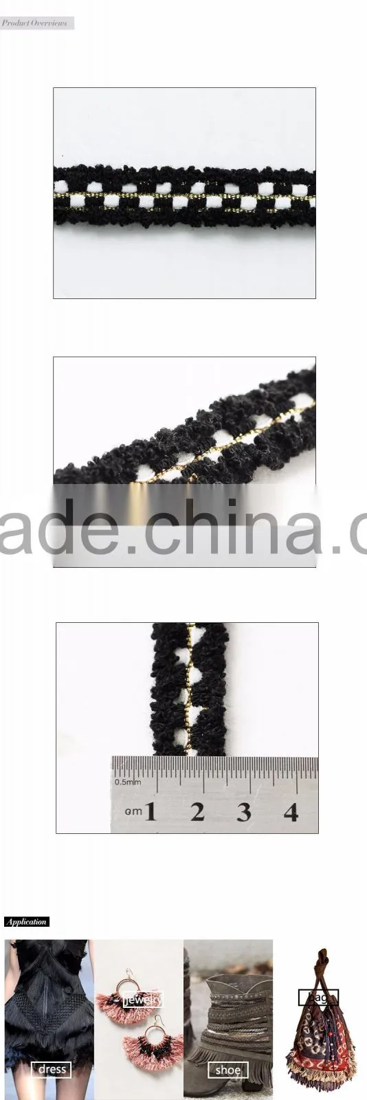 High quality white and black pattern ribbon with cotton fabric cover
