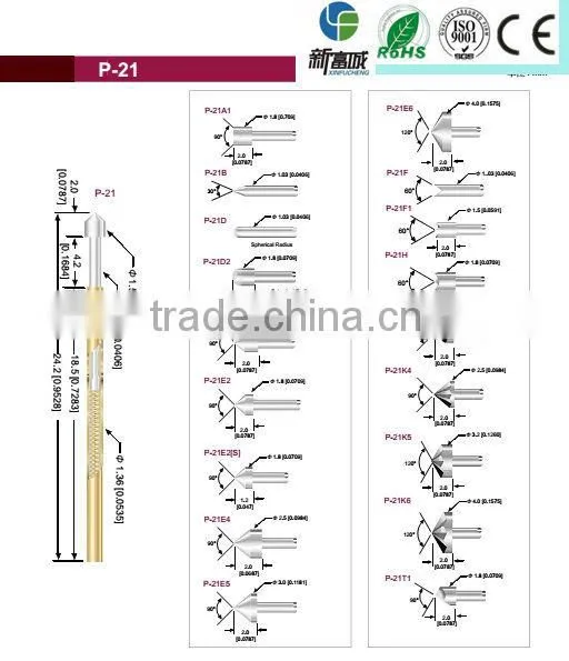 2015 new technology spring loaded pcb test probe pin for electronics machine