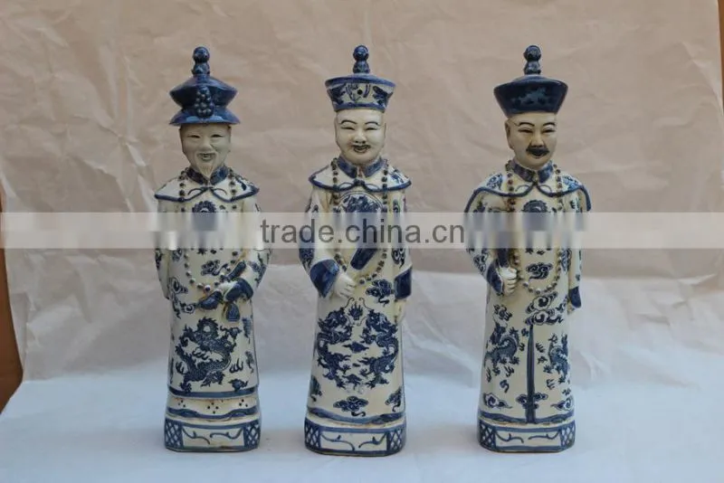 Chinese Antique Porcelain Blue and white Three Lucky Men Statue