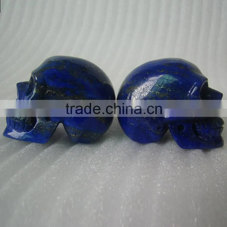 Semi precious stone lapis lazuli skull carving