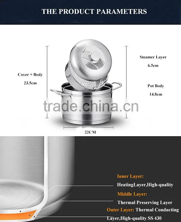 Japanese Large Food Steamer, Couscous Steamer Pot, Stainless Steel Steamer Pot