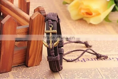 >>New arrival SW14100 promotion anchor leather bracelet/