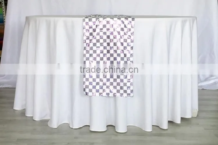 13"*108" blue plaid sequin wedding table runner