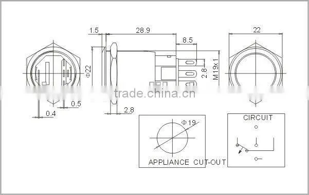 F0278 19mm metal push button switch latching