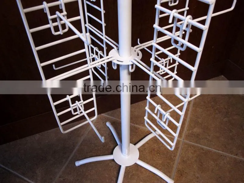 White 4 Sided Retail Metal Hanging Floor Display Peg Hook Spinner Rack 69 in.