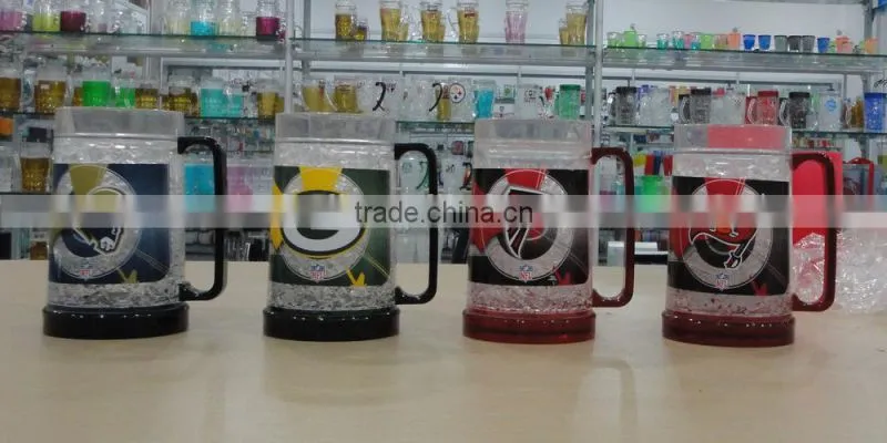 plastic double wall ice beer mug with gel,freezer mug,ice mug