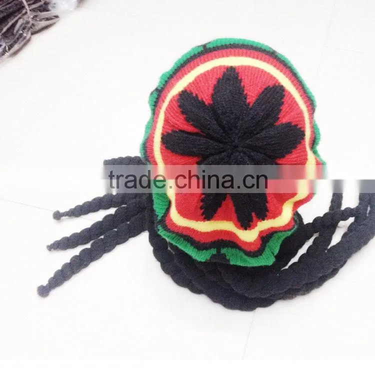 Hot Jamaica Reggae stylish knitted earflap hat jamaica knitted rasta hat with dreadlocks Bob Marley Hair Fancy Hat