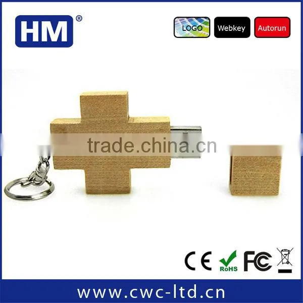 alibaba bulk cheap pendrive logo solution promotion gift cross shape usb flash drive, wood usb stick