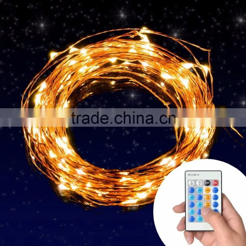100 LEDs 33 ft Copper Wire, Warm White, Remote Control Outdoor String Lights, Dimmable LED String Lights Festival LED String