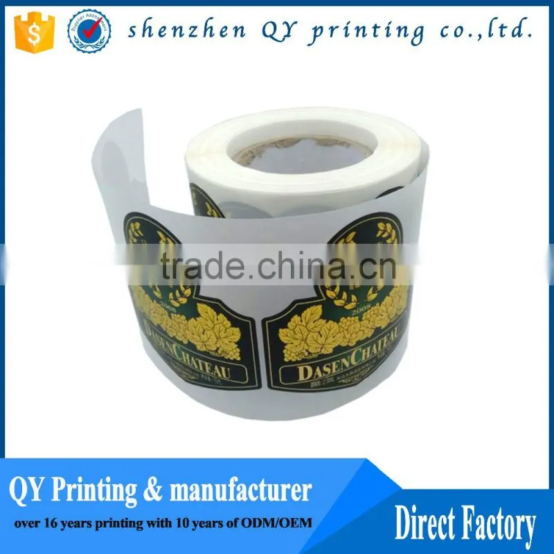 high quality printing cheap wine labels,gold stamping paper wine stickers