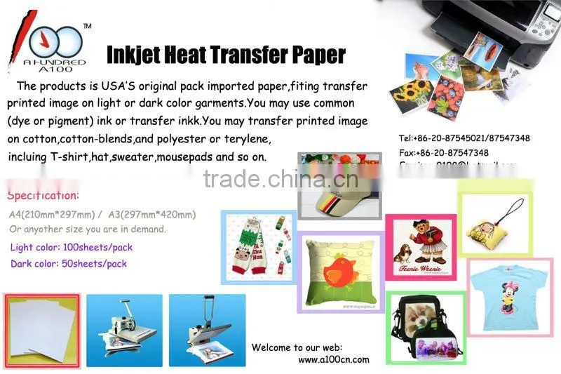 heat transfer paper for dark and light fabric T-shirt
