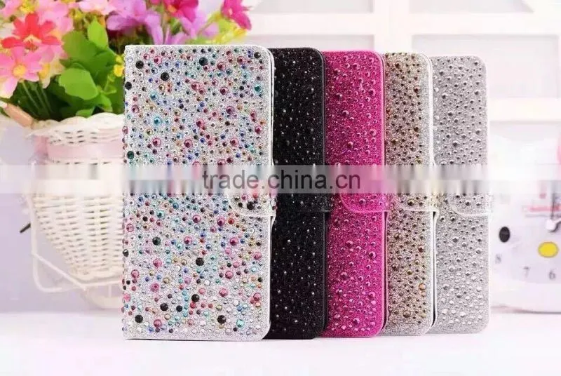 Customized Rhinestone Leather Stand Phone Case Flip Cover For Samsung Galaxy on7