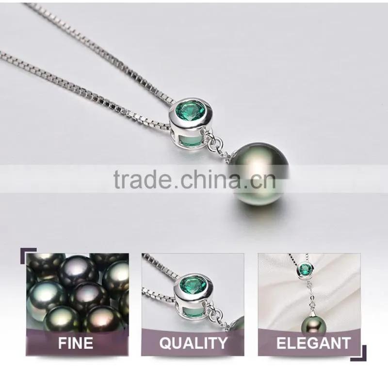 best gift 8--9mm natural tahitian black pearls necklace pendant
