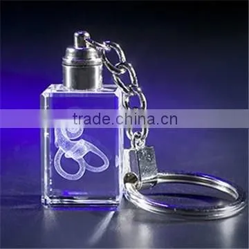 3d laser Crystal promotional key ring/promotional keychains engraved wedding gifts