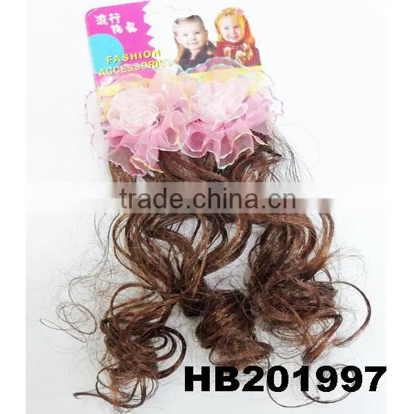cute baby headband curl hair extensions with sky blue flower ribbon bow